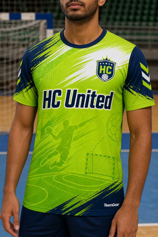 HC United Lime Handball Jersey — custom handball jersey worn on model — TeamGear Canada