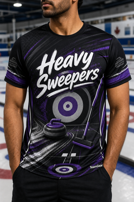 Heavy Sweepers Black Curling Jersey — custom curling jersey worn on model — TeamGear Canada
