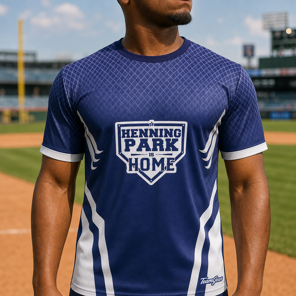 Henning Park Fully Sublimated Softball/Baseball Jersey — custom baseball jersey worn on model — TeamGear Canada