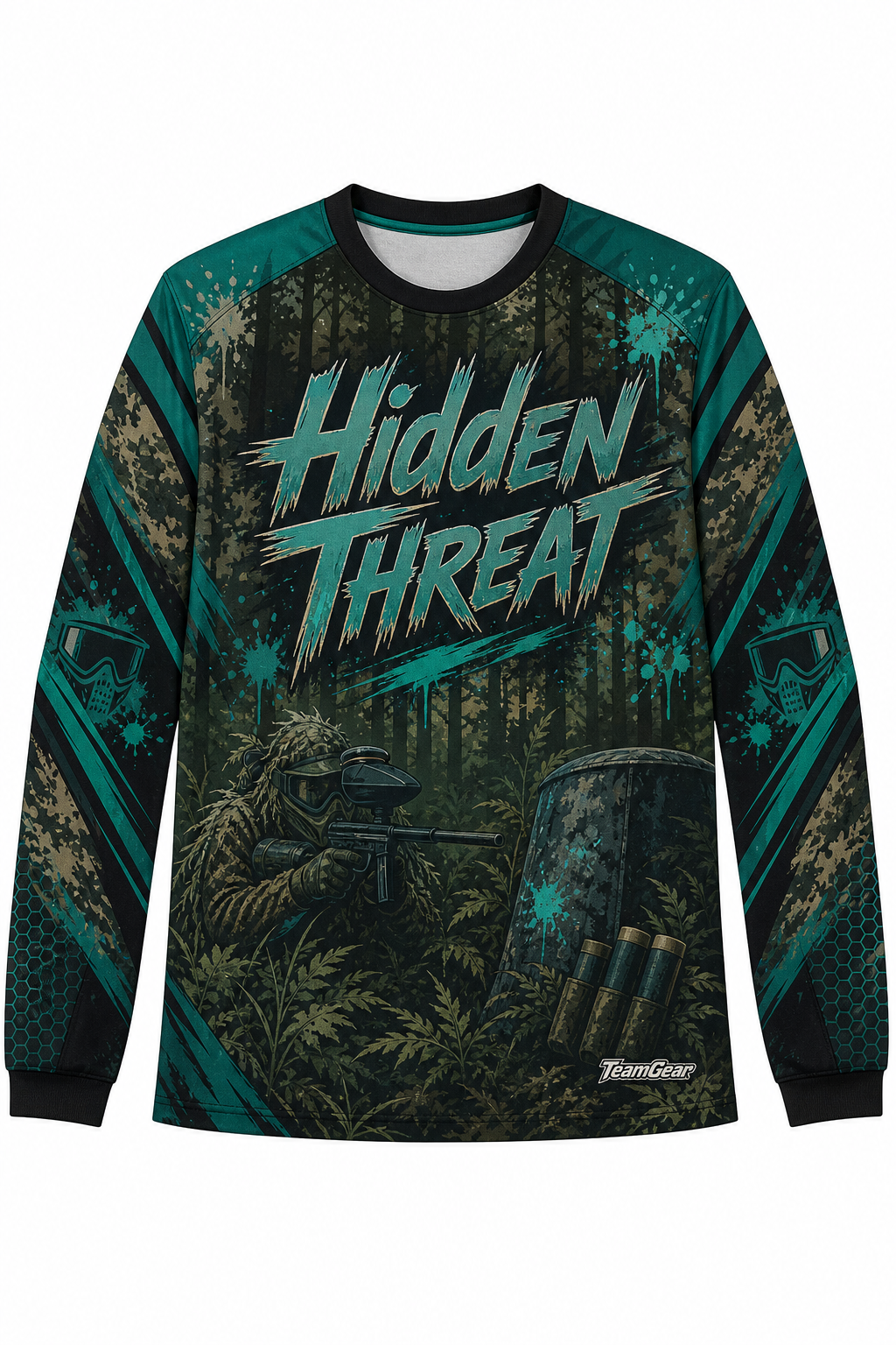 Hidden Threat Teal Long Sleeve Paintball Jersey design