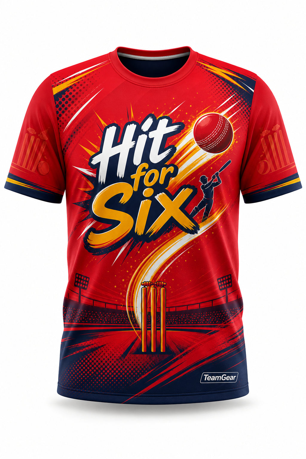 Hit for Six Red Cricket Jersey - front and back view