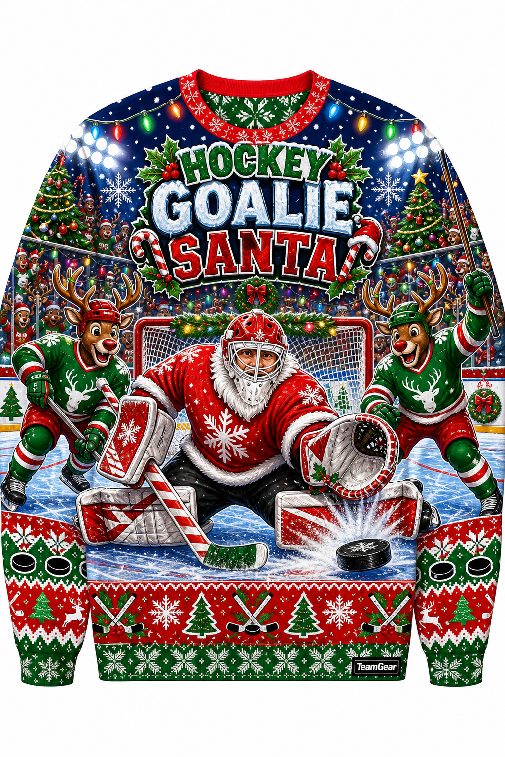 Hockey Goalie Santa Ugly Christmas Sweater design