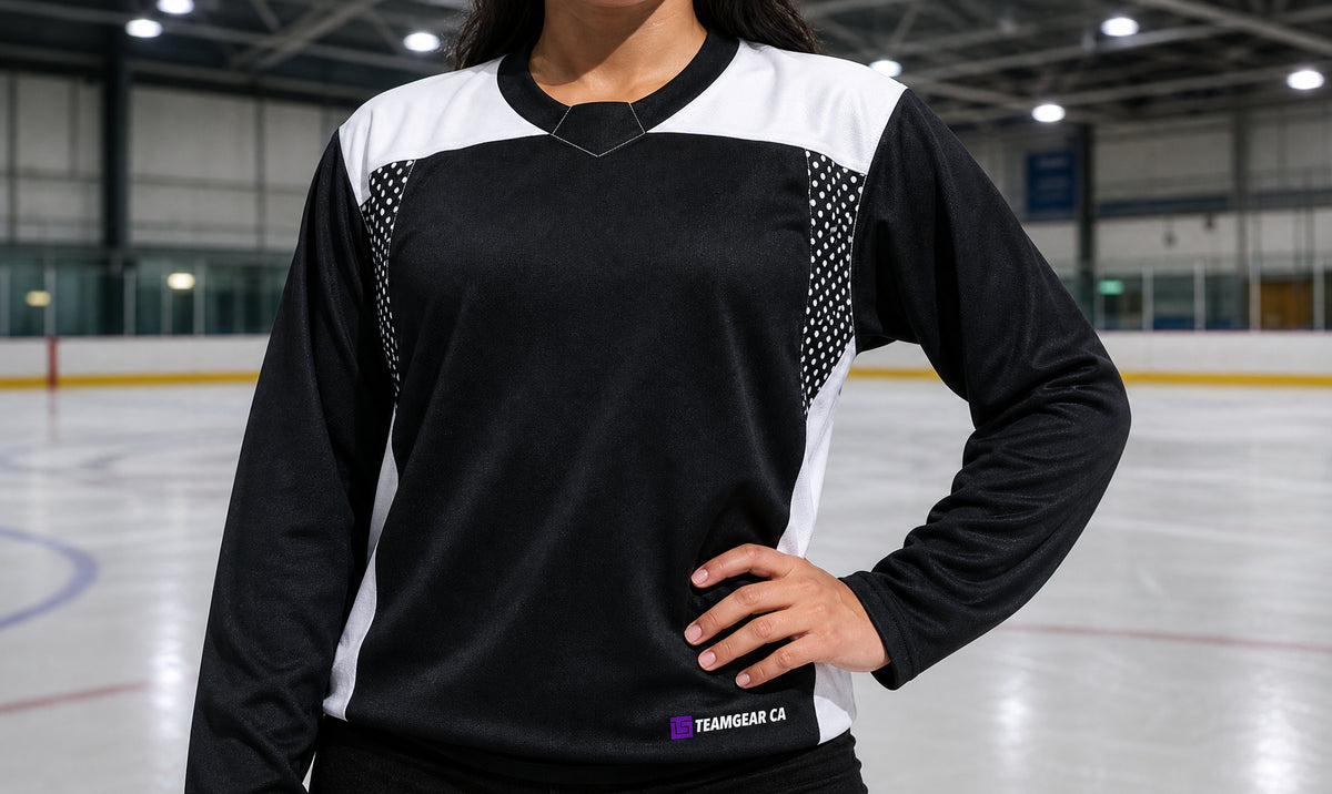 Hockey Practice Jersey Black — custom hockey jersey worn on model — TeamGear Canada