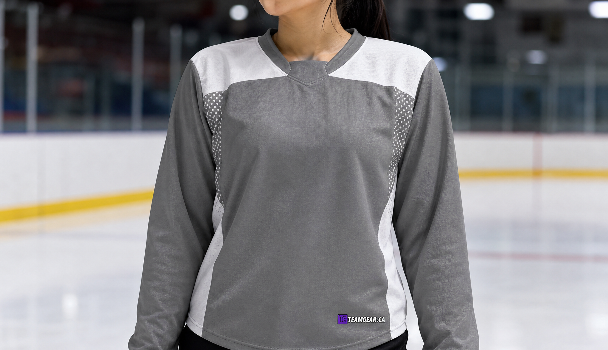Hockey Practice Jersey Grey — custom hockey jersey worn on model — TeamGear Canada