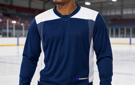 Hockey Practice Jersey Navy — custom hockey jersey worn on model — TeamGear Canada