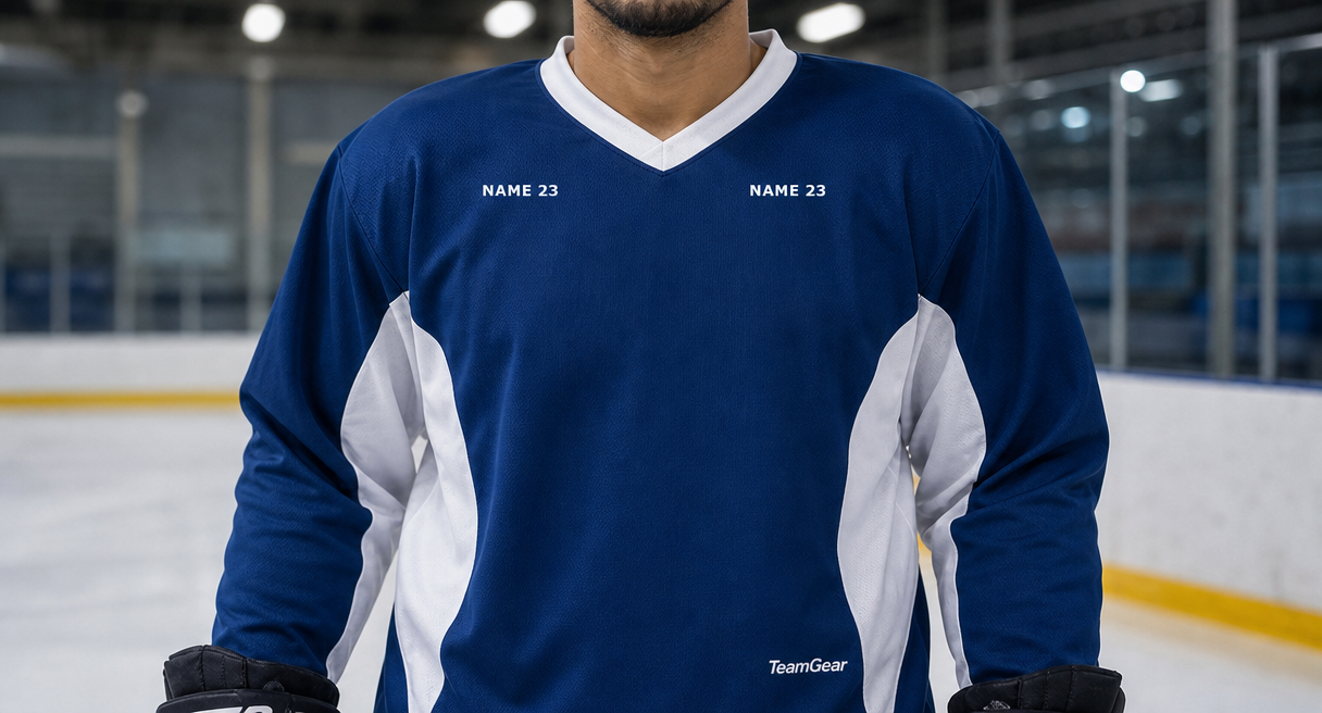 Hockey Practice Socks Navy — custom hockey socks worn on model — TeamGear Canada