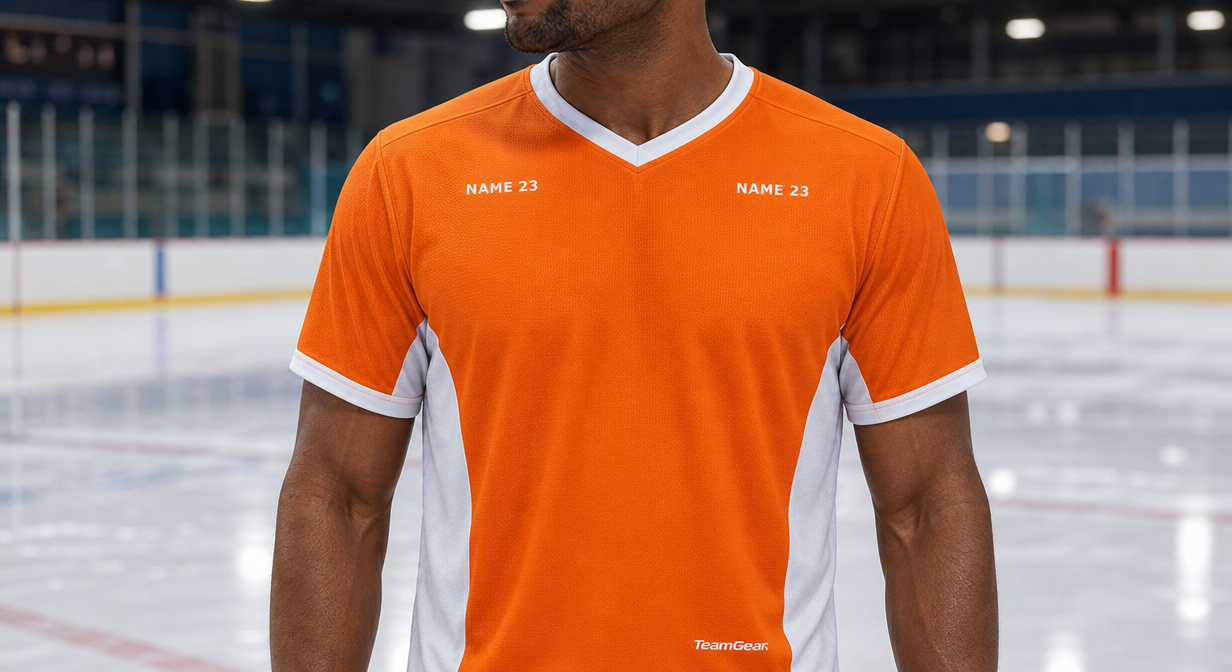 Hockey Practice Socks Orange — custom hockey socks worn on model — TeamGear Canada