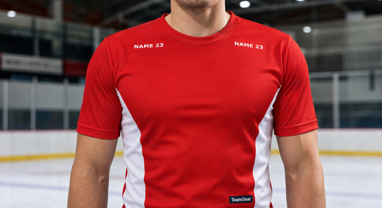 Hockey Practice Socks Red — custom hockey socks worn on model — TeamGear Canada