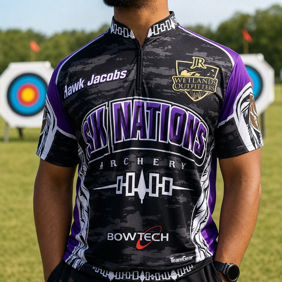 Custom Archery Jerseys worn on model — TeamGear Canada