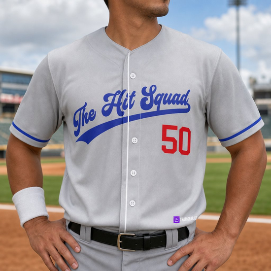 Custom Baseball Jerseys worn on model — TeamGear Canada