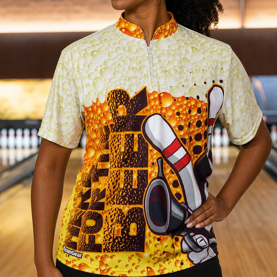 Custom Bowling Jerseys worn on model — TeamGear Canada
