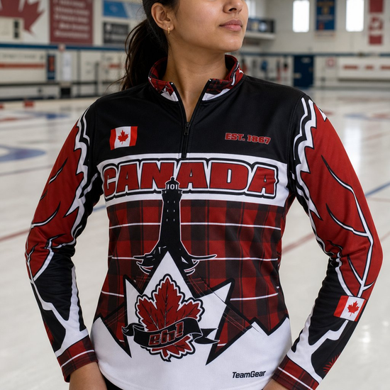 Custom Curling Jerseys worn on model — TeamGear Canada