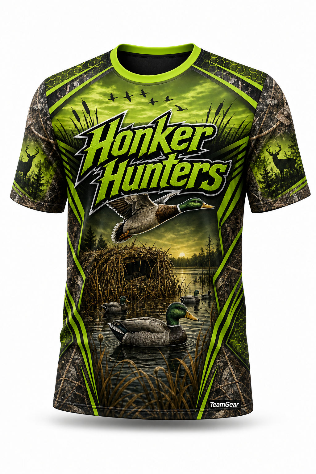 Honker Hunters Lime Hunting Jersey - front and back view