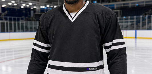 House League Hockey Jersey Black/White — custom hockey jersey worn on model — TeamGear Canada