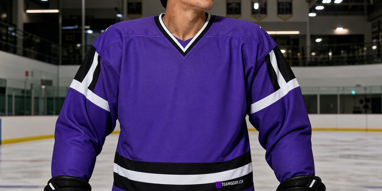 House League Hockey Jersey Purple/Black/White — custom hockey jersey worn on model — TeamGear Canada