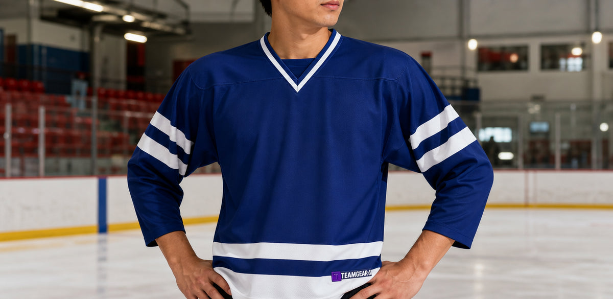 House League Hockey Jersey Royal Blue/White — custom hockey jersey worn on model — TeamGear Canada