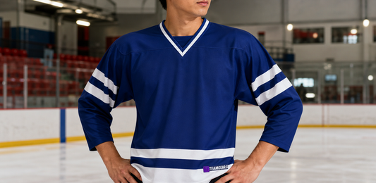 House League Hockey Jersey Royal Blue/White — custom hockey jersey worn on model — TeamGear Canada