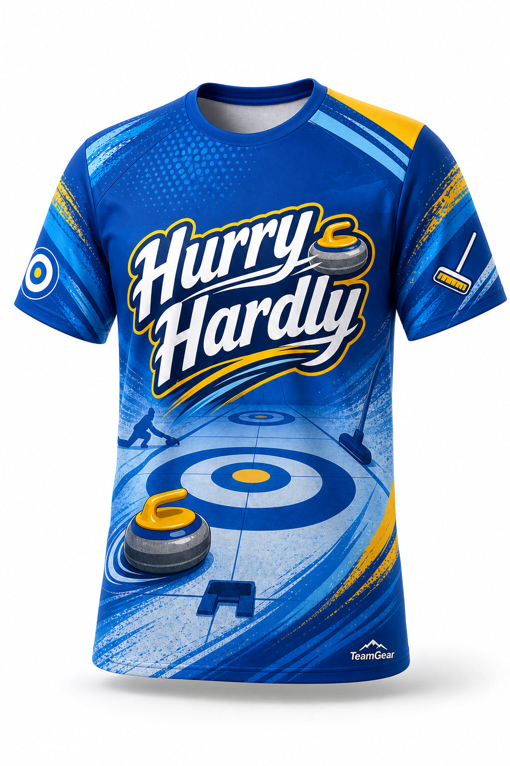 Hurry Hardly Blue Curling Jersey - front and back view