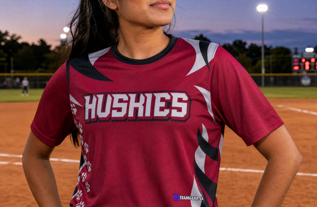 Huskies Softball Jersey — custom softball jersey worn on model — TeamGear Canada