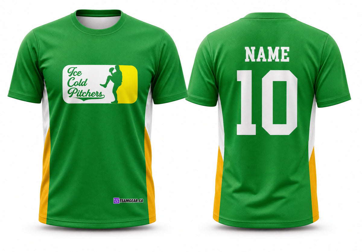 Ice Cold Pitchers Green Softball Jersey - front and back view