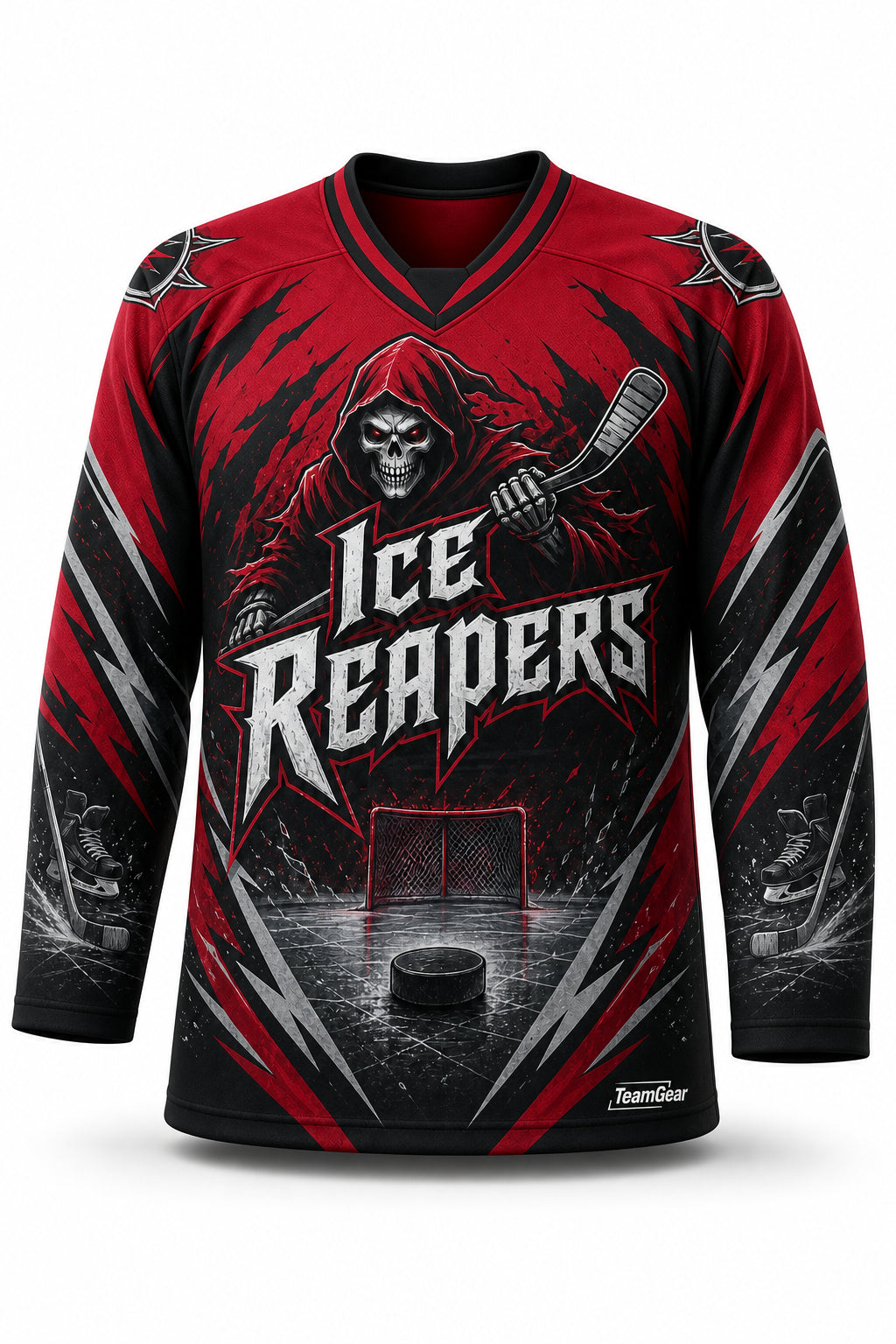 Ice Reapers Crimson Hockey Jersey - front and back view