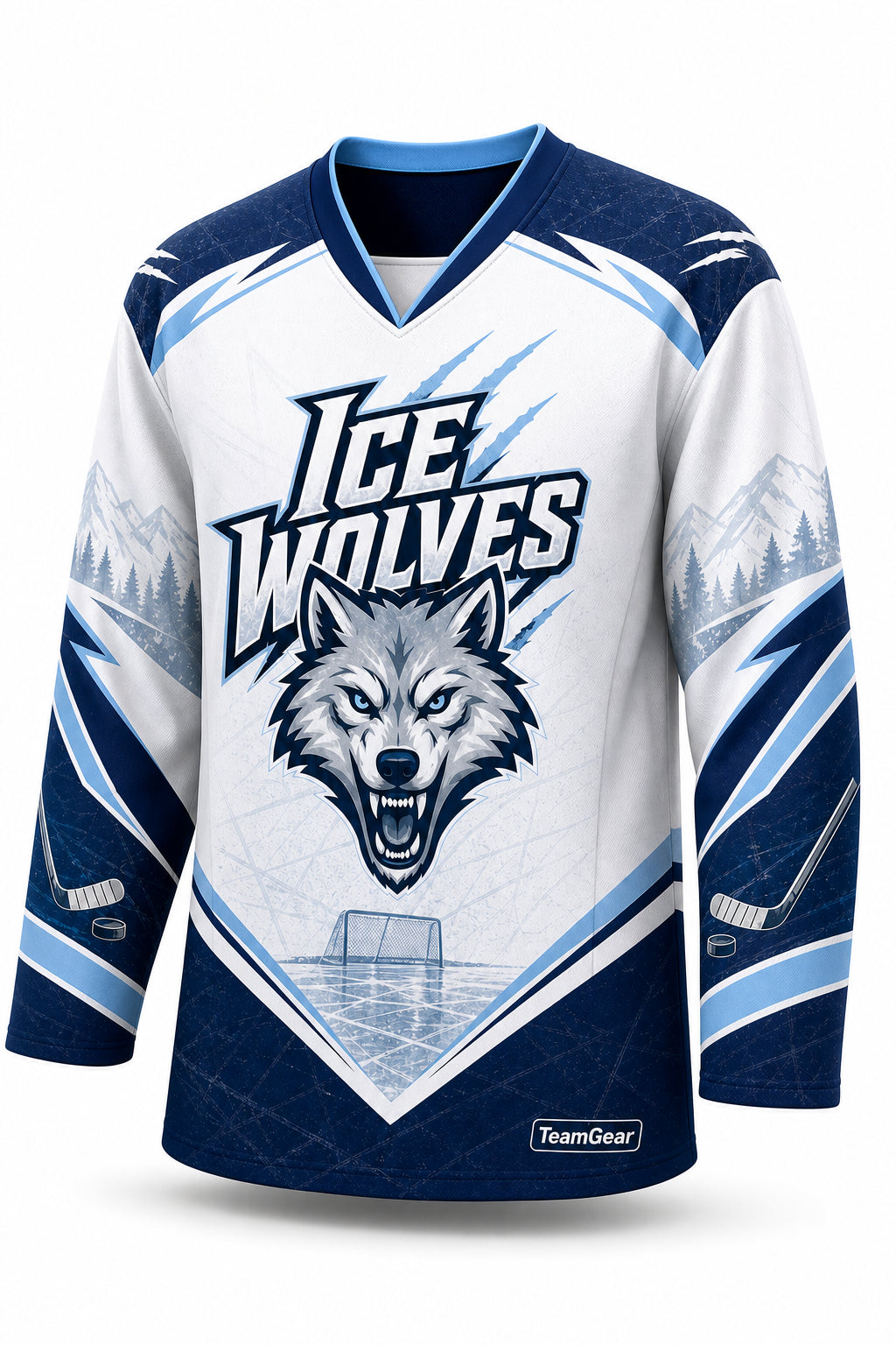 Ice Wolves White Hockey Jersey - front and back view