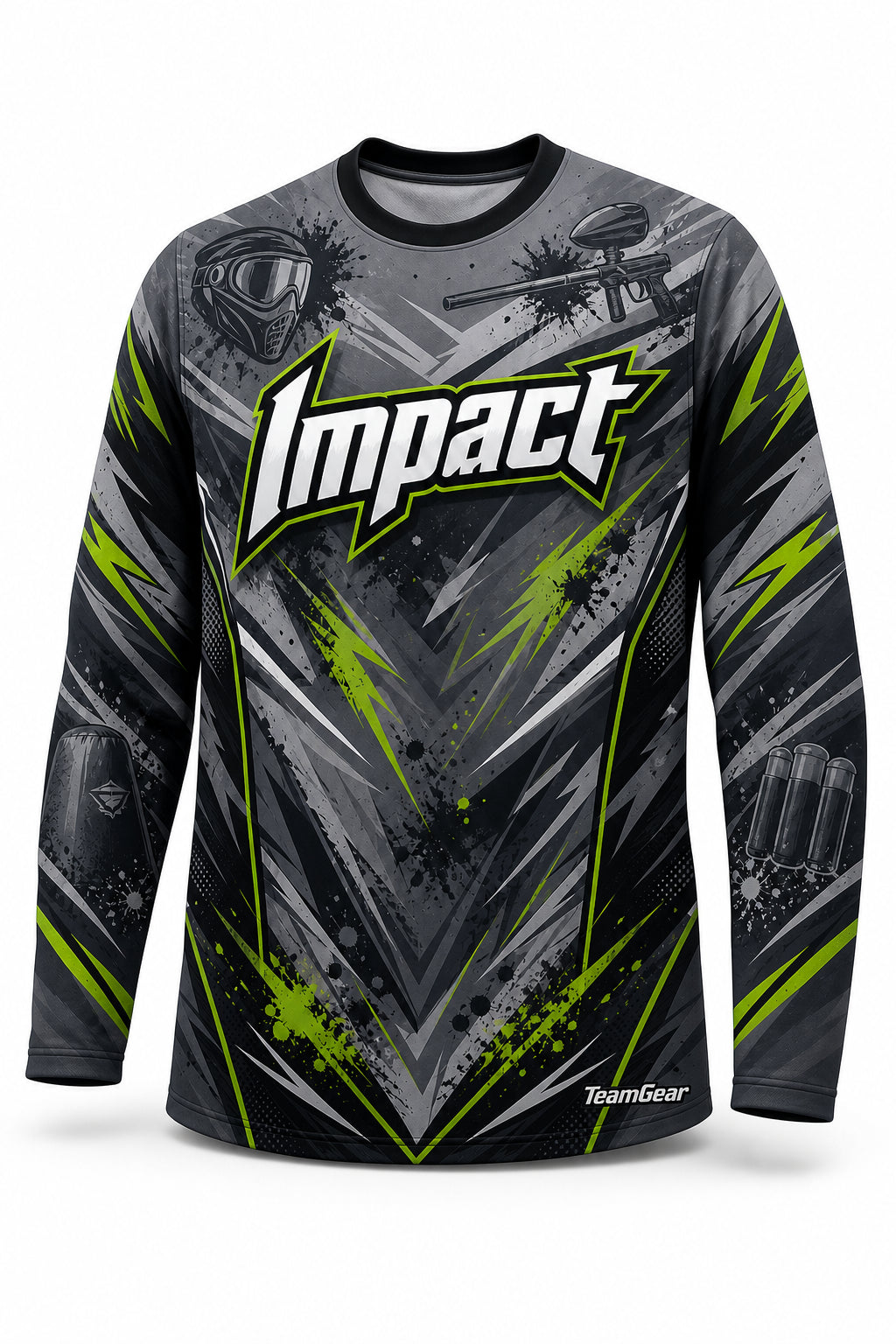 Impact Grey Long Sleeve Paintball Jersey - front and back view