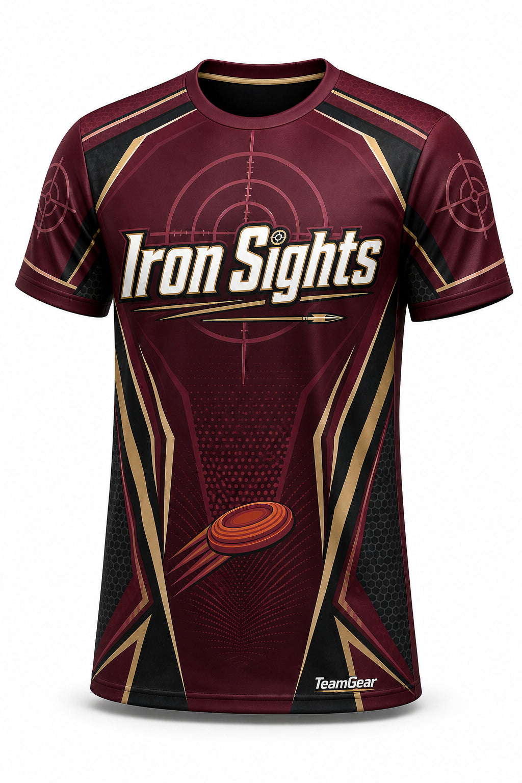 Iron Sights Maroon Shooting Jersey - front and back view