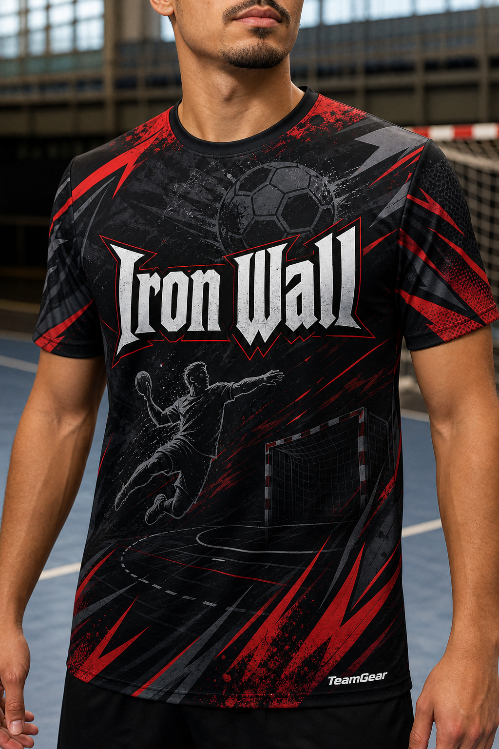 Iron Wall Black Handball Jersey — custom handball jersey worn on model — TeamGear Canada