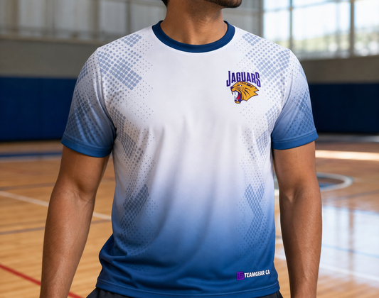 Jaguars Blue Dodgeball Jersey — custom dodgeball jersey worn on model — TeamGear Canada