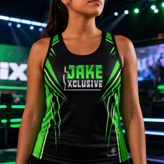 JakeXclusive Sports Bra — custom esports team apparel worn on model — TeamGear Canada
