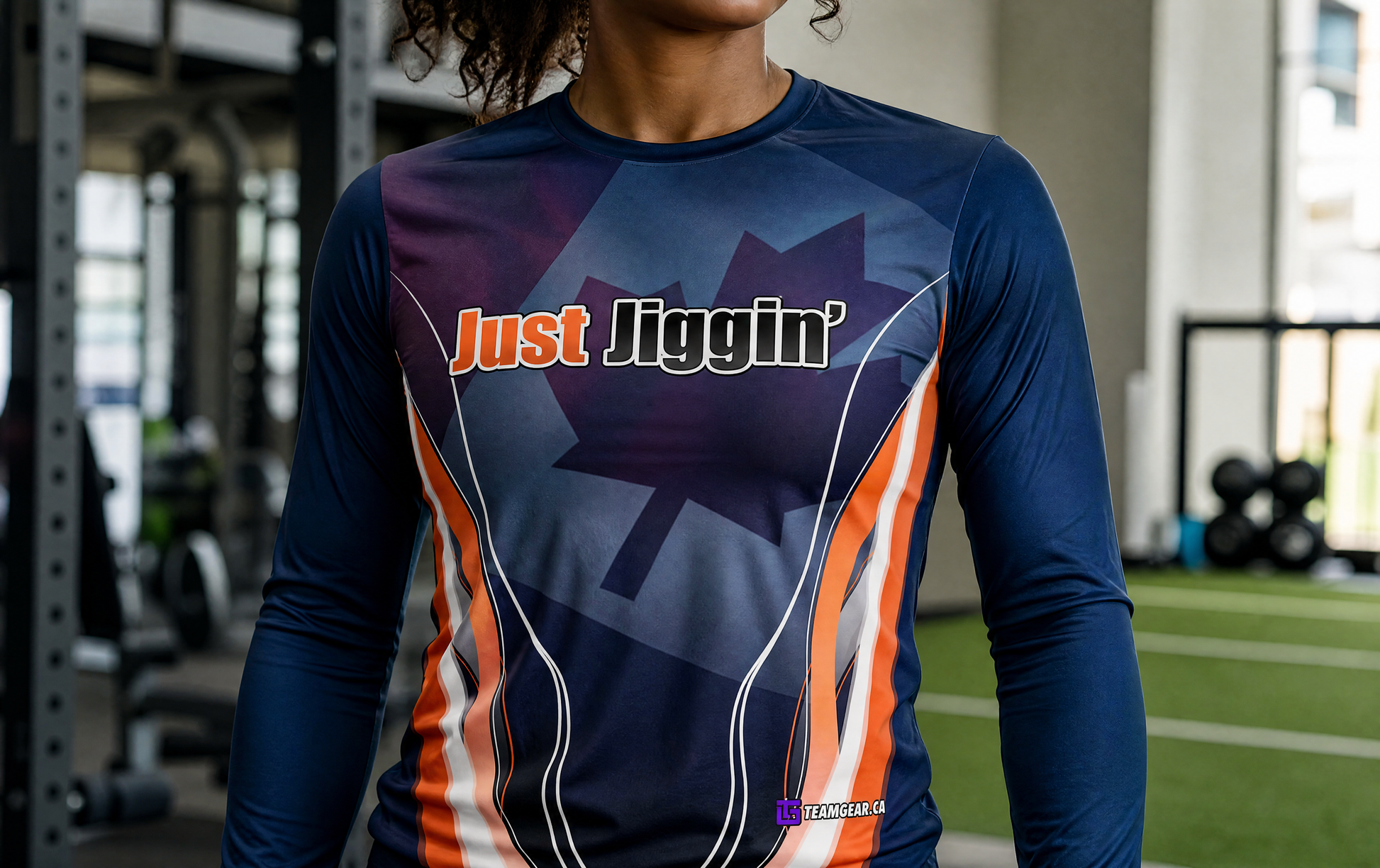 Just Jiggin' Canadian Fishing Jersey — custom jersey worn on model — TeamGear Canada