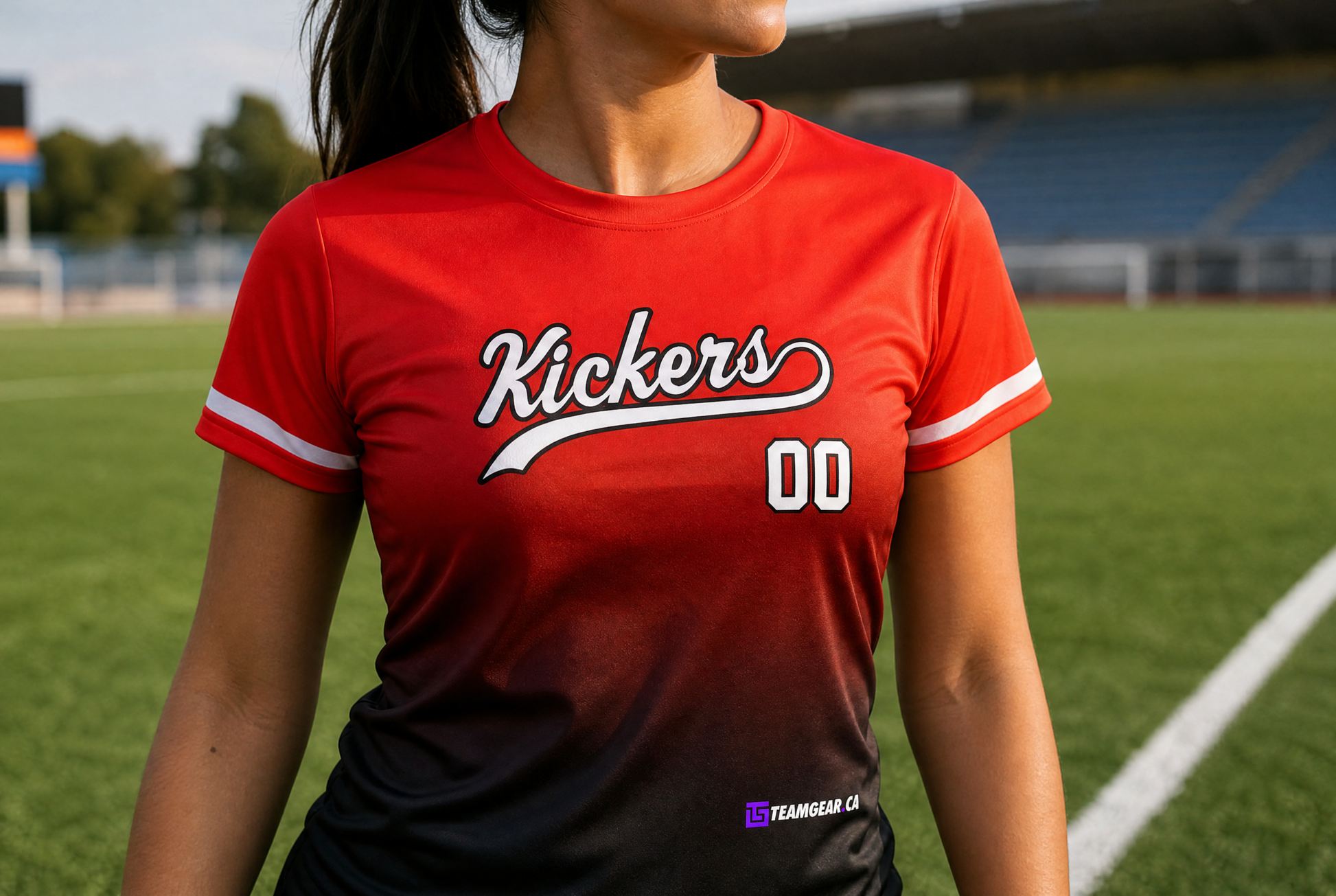 Kickers Red Soccer Jersey — custom soccer jersey worn on model — TeamGear Canada