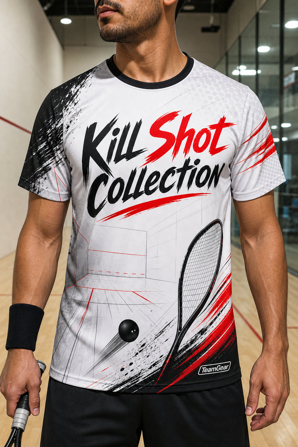 Kill Shot Collection White Racquetball Jersey — custom racquetball jersey worn on model — TeamGear Canada