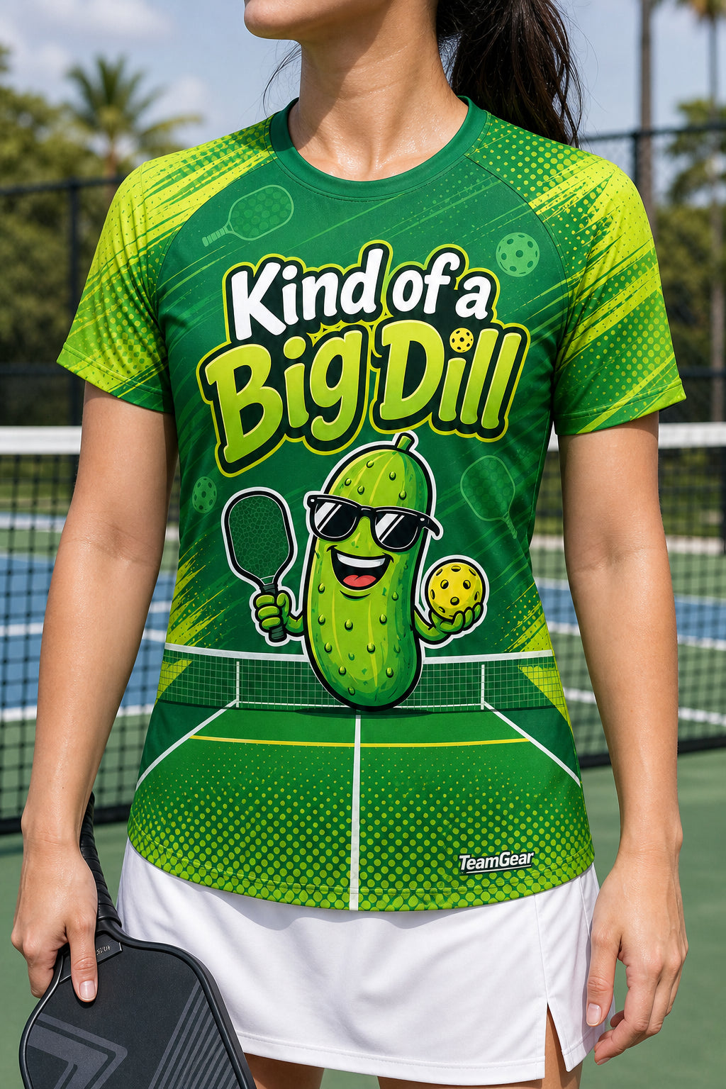Kind of a Big Dill Green Pickleball Jersey — custom pickleball jersey worn on model — TeamGear Canada