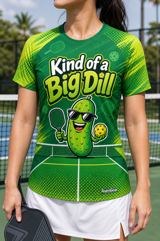 Kind of a Big Dill Green Pickleball Jersey — custom pickleball jersey worn on model — TeamGear Canada