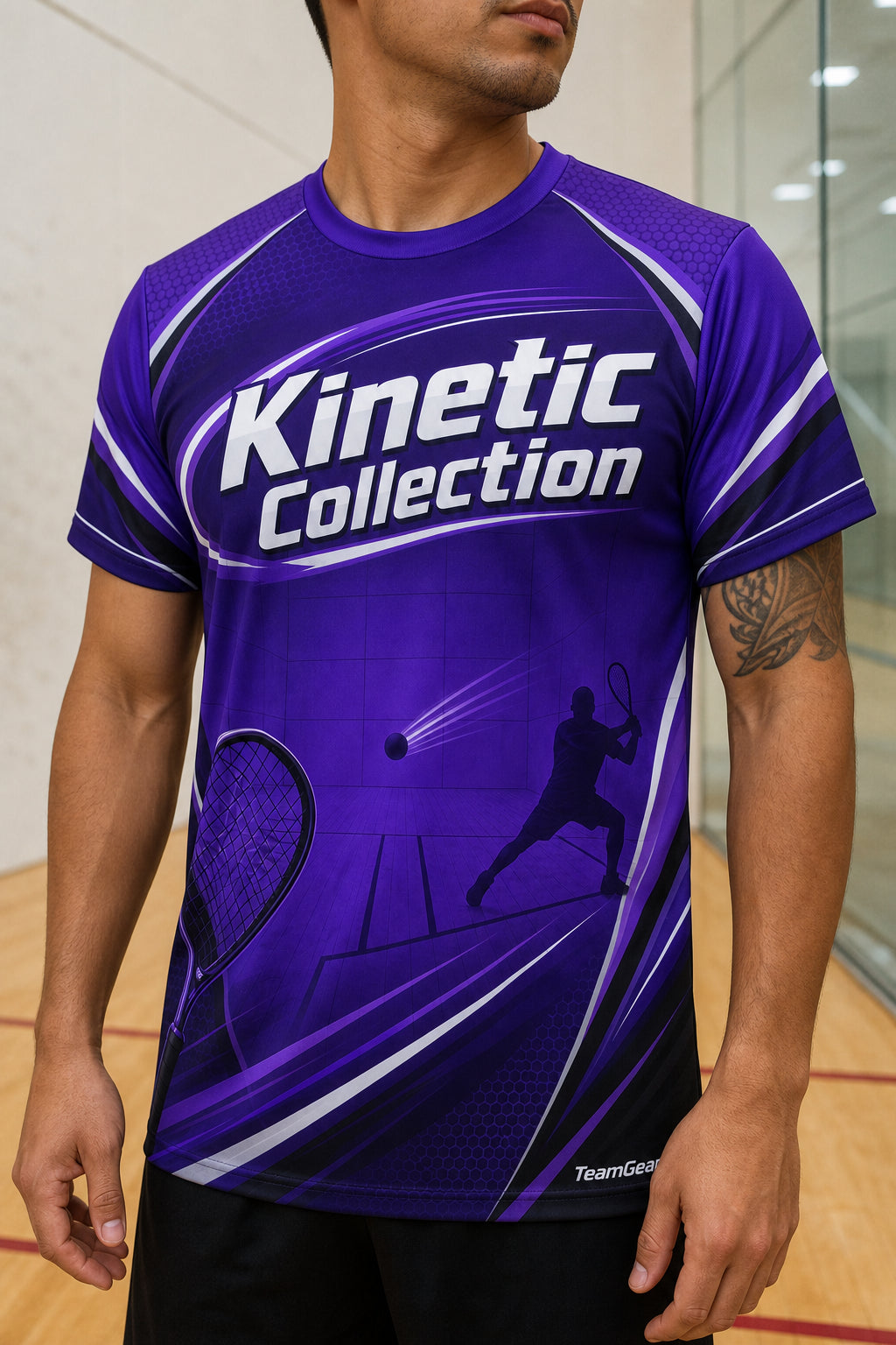 Kinetic Collection Purple Racquetball Jersey — custom racquetball jersey worn on model — TeamGear Canada