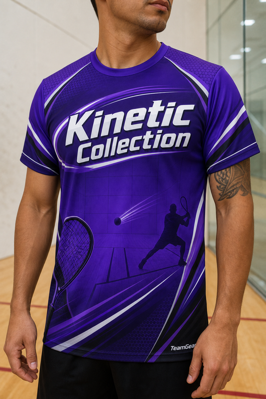 Kinetic Collection Purple Racquetball Jersey — custom racquetball jersey worn on model — TeamGear Canada