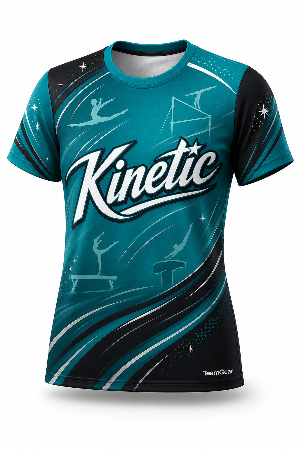 Kinetic Teal Gymnastics Jersey - front and back view