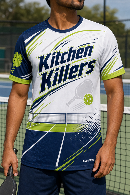 Kitchen Killers White Pickleball Jersey — custom pickleball jersey worn on model — TeamGear Canada