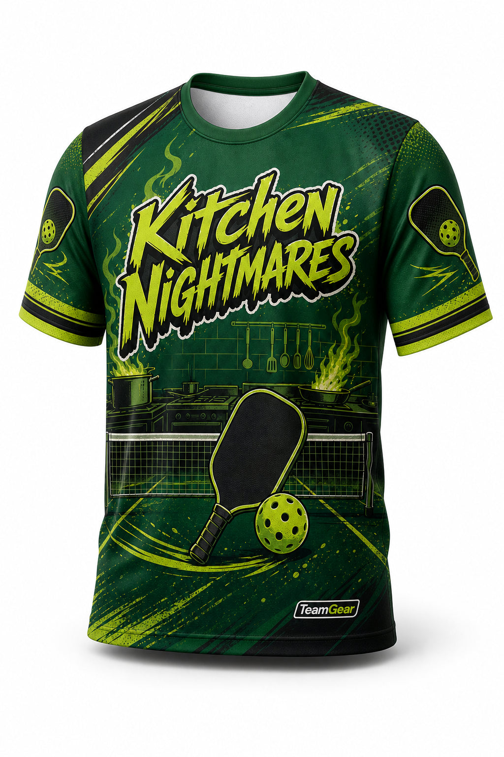 Kitchen Nightmares Green Pickleball Jersey - front and back view