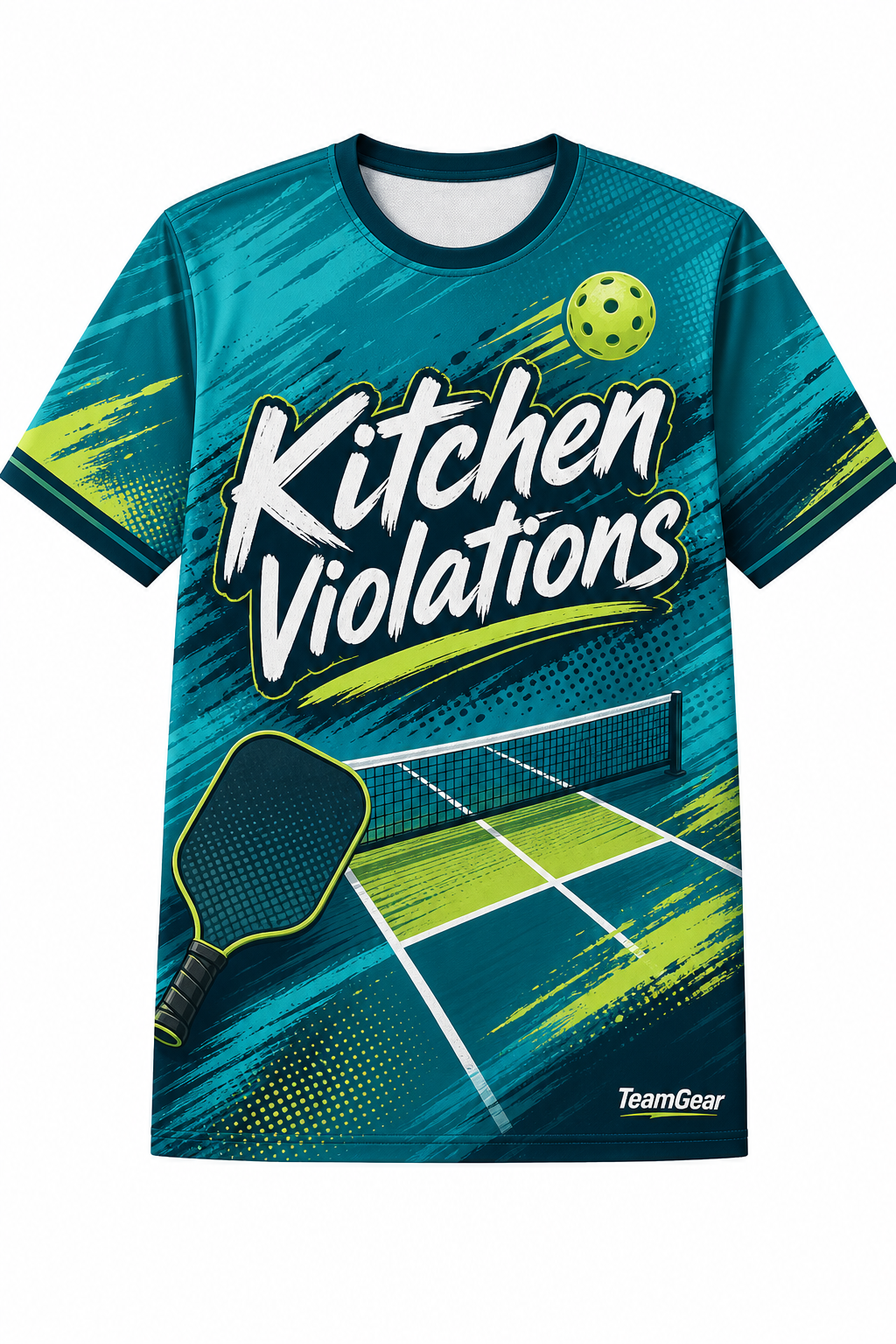 Kitchen Violations Teal Pickleball Jersey with name and number