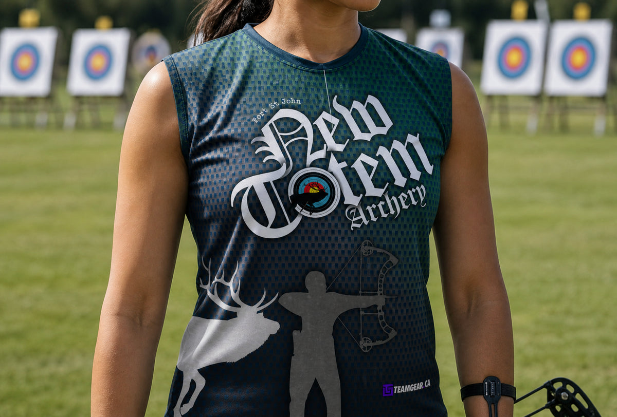LADIES Archery T-shirt Jersey — custom archery jersey worn on model — TeamGear Canada
