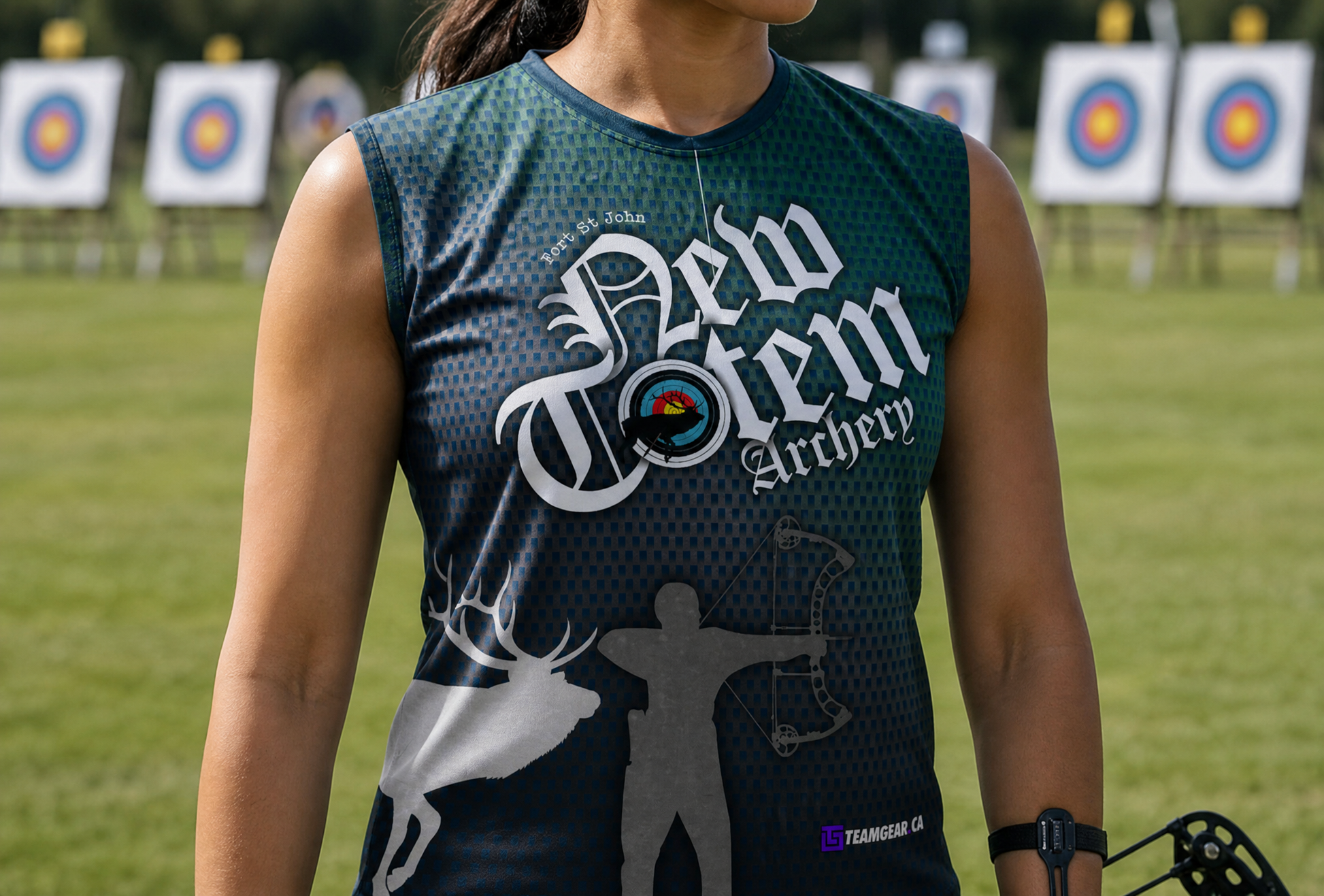 LADIES Archery T-shirt Jersey — custom archery jersey worn on model — TeamGear Canada