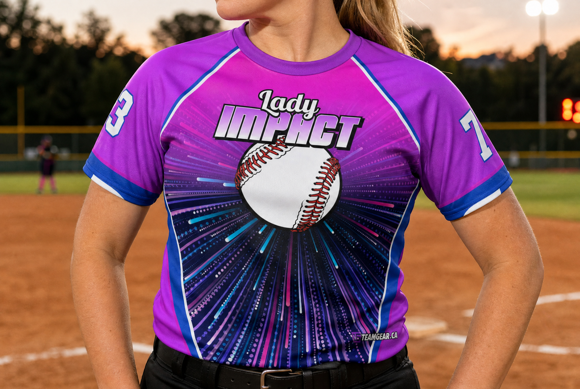 Lady Impact Softball Jersey — custom softball jersey worn on model — TeamGear Canada