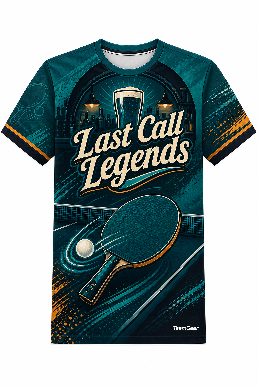 Last Call Legends Teal Table Tennis Jersey with name and number