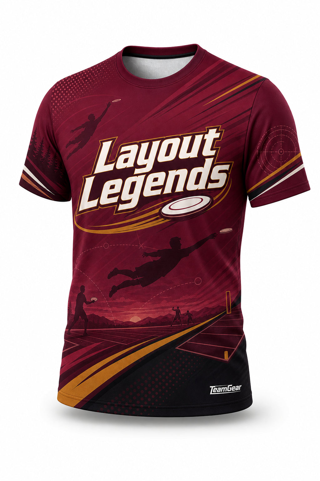 Layout Legends Maroon Ultimate Frisbee Jersey - front and back view