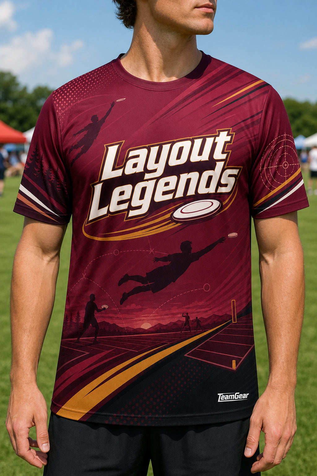 Layout Legends Maroon Ultimate Frisbee Jersey — custom ultimate frisbee jersey worn on model — TeamGear Canada