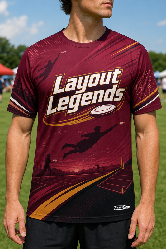 Layout Legends Maroon Ultimate Frisbee Jersey — custom ultimate frisbee jersey worn on model — TeamGear Canada