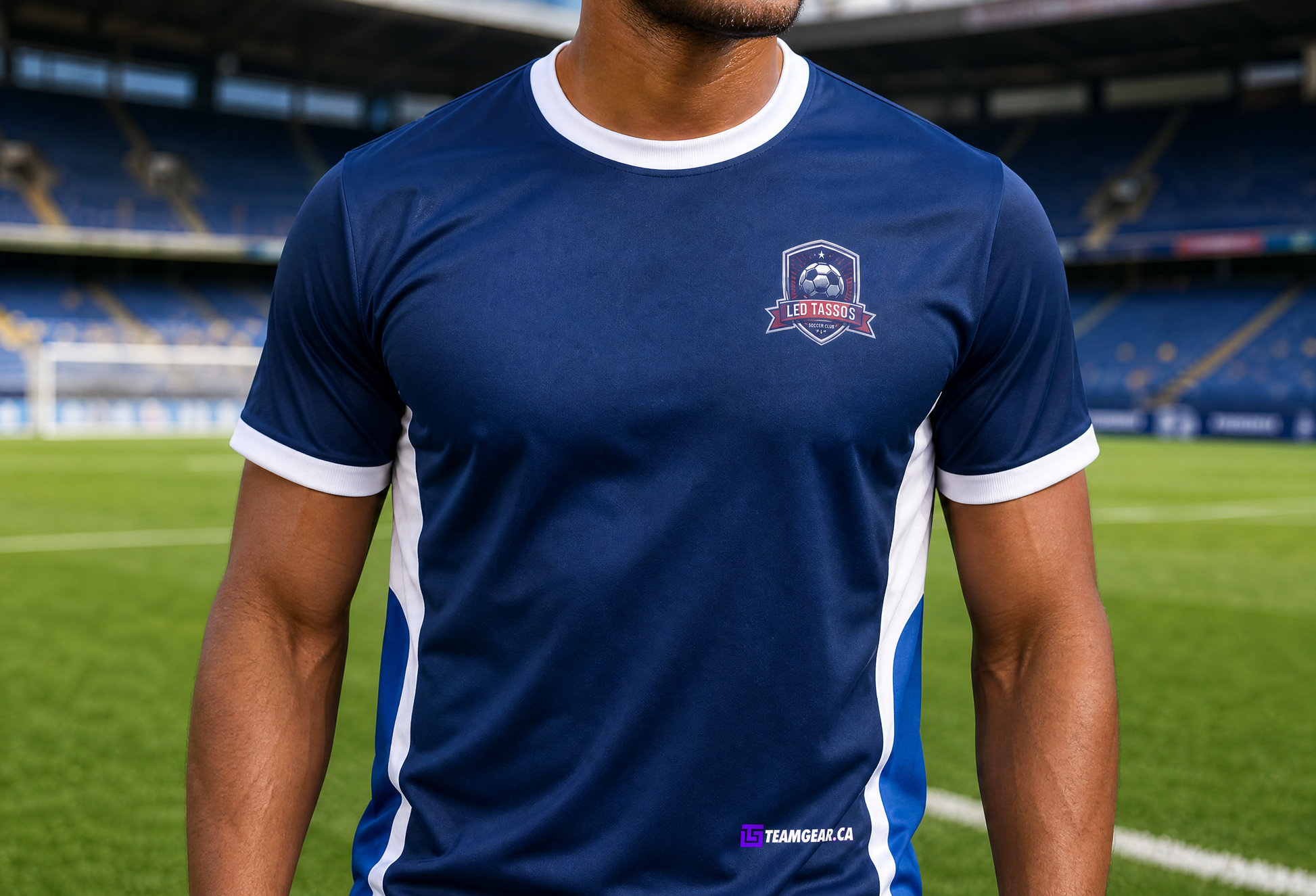 Led Tasso Blue Soccer Jersey — custom soccer jersey worn on model — TeamGear Canada